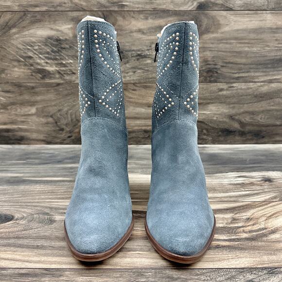 NWOB Lucky Brand Lakelon 8M Suede Cowboy Western Boots Castle Rock Metallic Bead - Picture 6 of 12